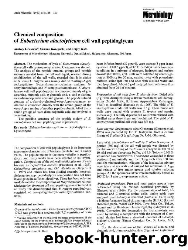 Chemical composition of <Emphasis Type="Italic">Eubacterium alactolyticum<Emphasis> cell wall peptidoglycan by Unknown