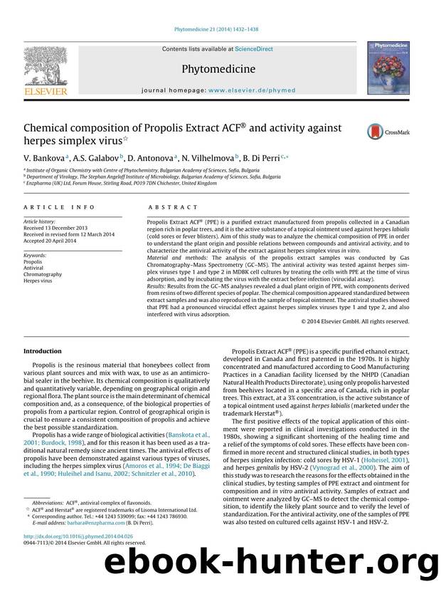 Chemical composition of Propolis Extract ACFÂ® and activity against herpes simplex virus by V. Bankova & A.S. Galabov & D. Antonova & N. Vilhelmova & B. Di Perri