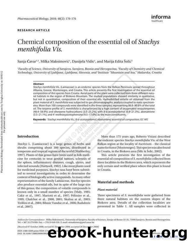 Chemical composition of the essential oil of Stachys menthifolia Vis. by Sanja Ćavar Milka Maksimović Danijela Vidic & Marija Edita Šolić