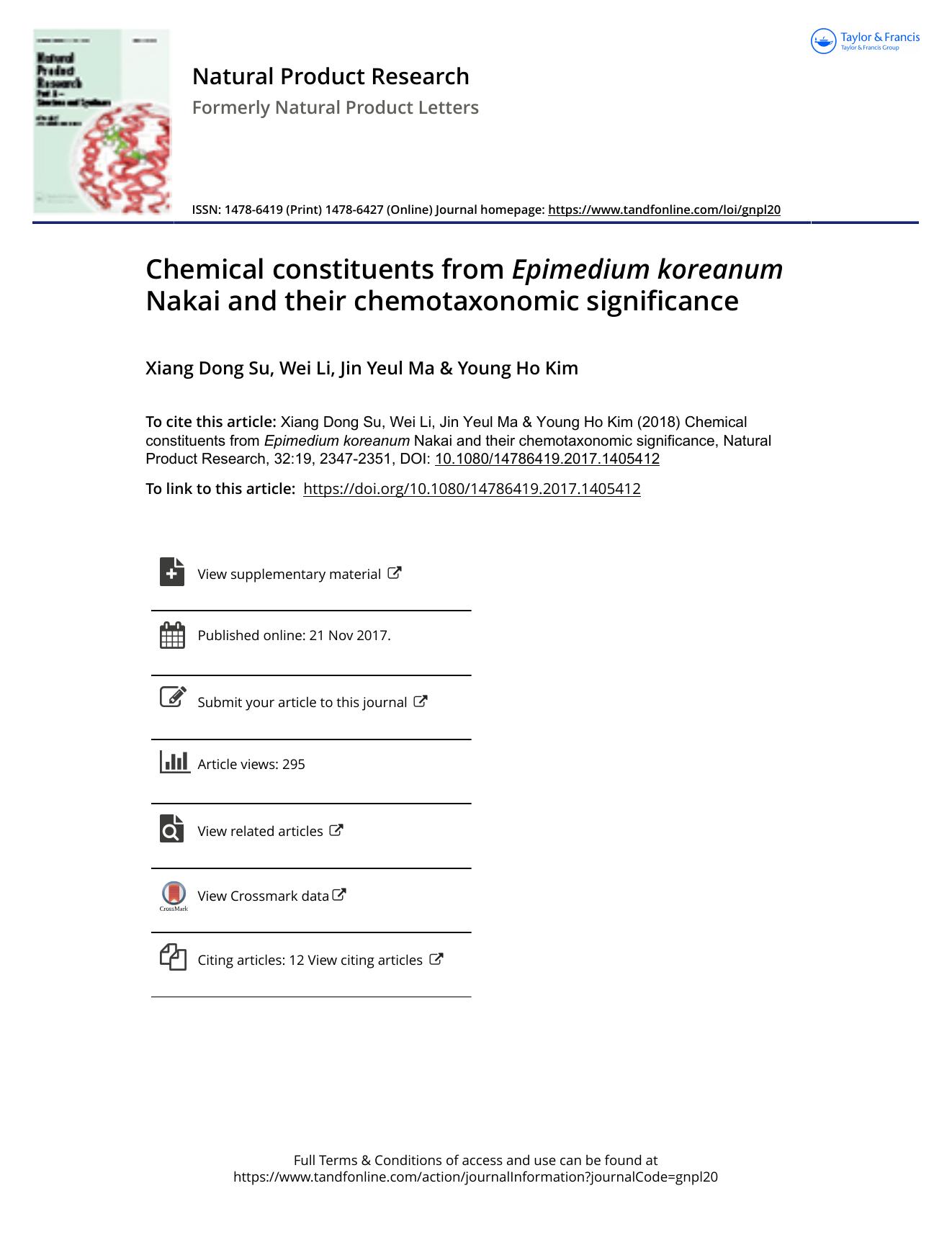 Chemical constituents from Epimedium koreanum Nakai and their chemotaxonomic significance by Xiang Dong Su & Wei Li & Jin Yeul Ma & Young Ho Kim