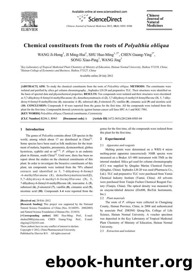 Chemical constituents from the roots of Polyalthia obliqua by Ji-Hong WANG & Ming-Hui JI & Huo-Ming SHU & Guang-Ying CHEN & Xiao-Ping SONG & Jing WANG