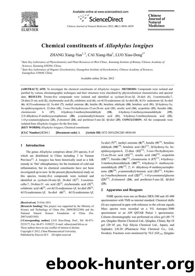 Chemical constituents of Allophylus longipes by Xiang-Yun ZHANG & Xiang-Hai CAI & Xiao-Dong LUO