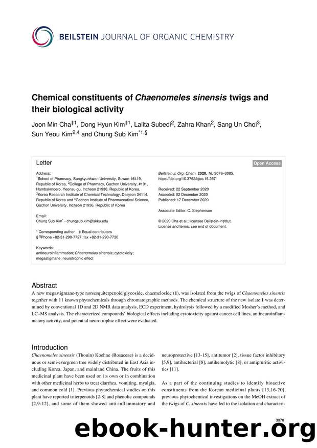 Chemical constituents of Chaenomeles sinensis twigs and their biological activity by Joon Min Cha Dong Hyun Kim Lalita Subedi Zahra Khan Sang Un Choi Sun Yeou Kim Chung Sub Kim