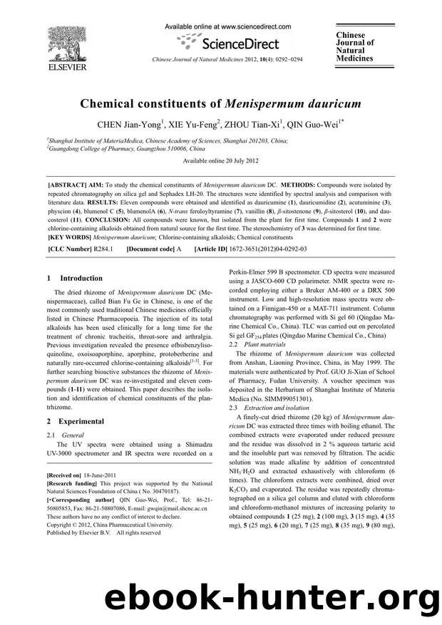 Chemical constituents of Menispermum dauricum by Jian-Yong CHEN & Yu-Feng XIE & Tian-Xi ZHOU & Guo-Wei QIN