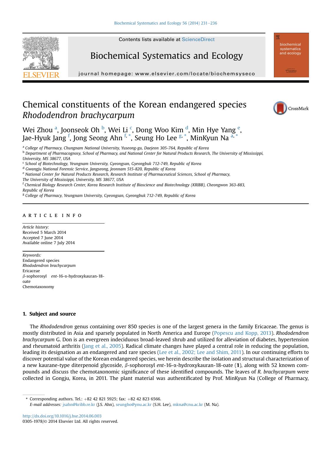 Chemical constituents of the Korean endangered species Rhododendron brachycarpum by unknow