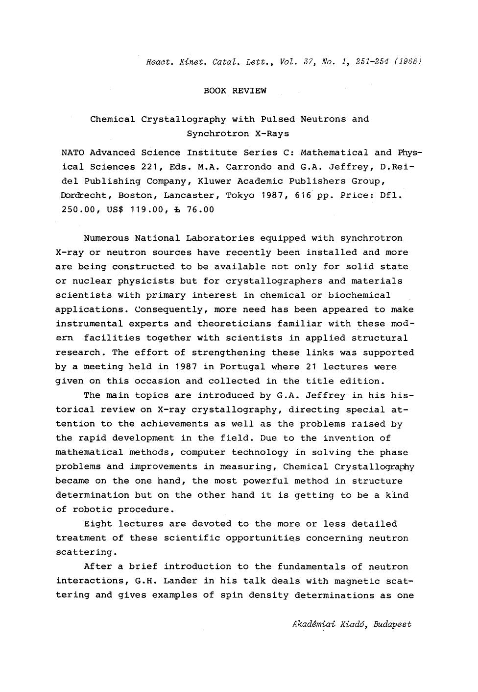 Chemical crystallography with pulsed neutrons and synchrotron X-rays by Unknown
