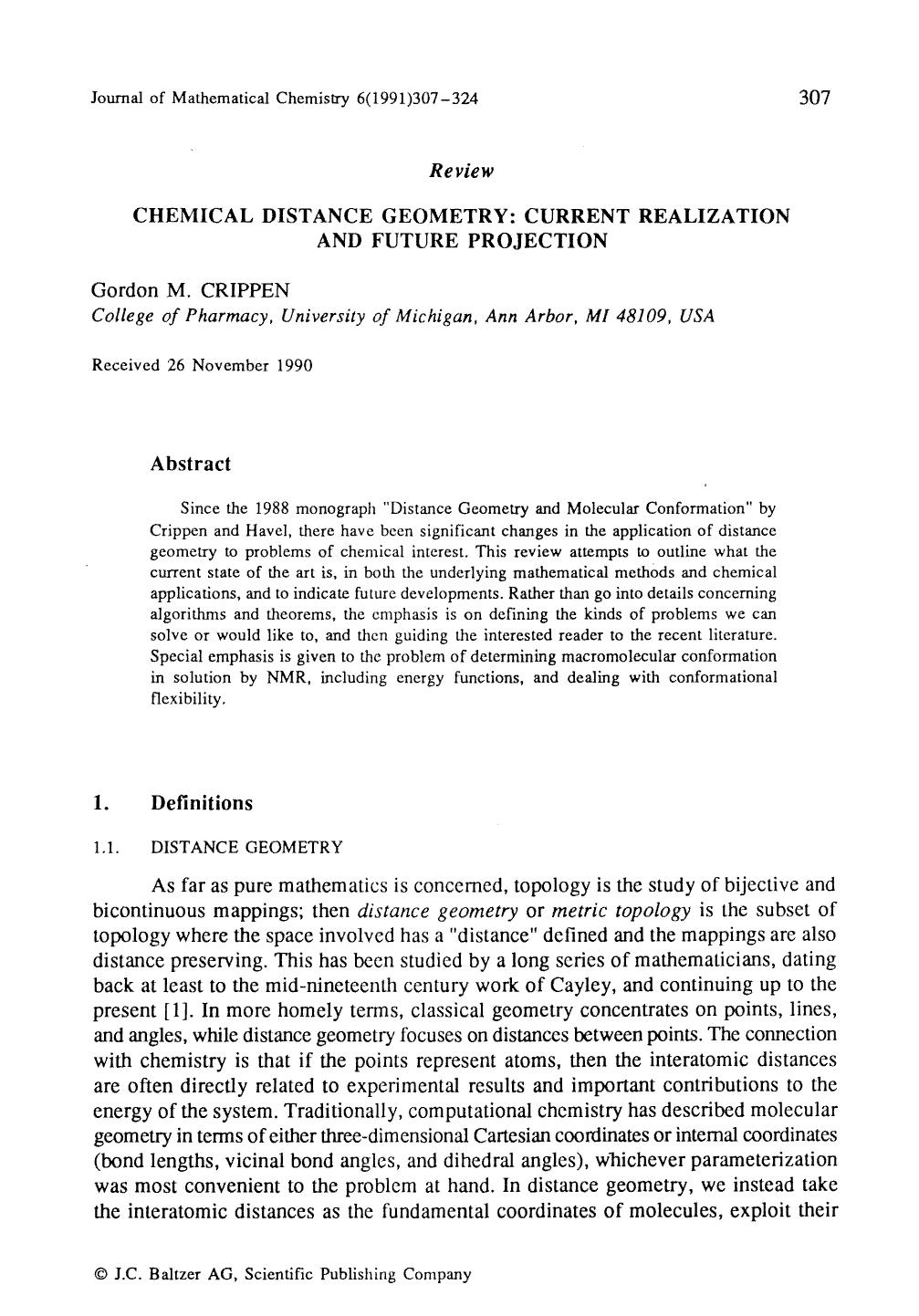 Chemical distance geometry: Current realization and future projection by Unknown