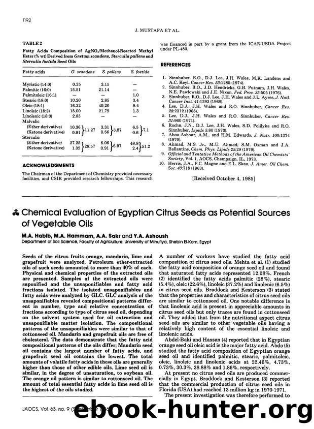 Chemical evaluation of egyptian citrus seeds as potential sources of vegetable oils by Unknown
