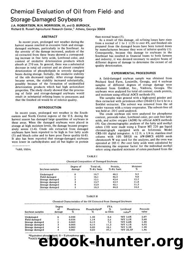 Chemical evaluation of oil from field-and storage-damaged soybeans by Unknown