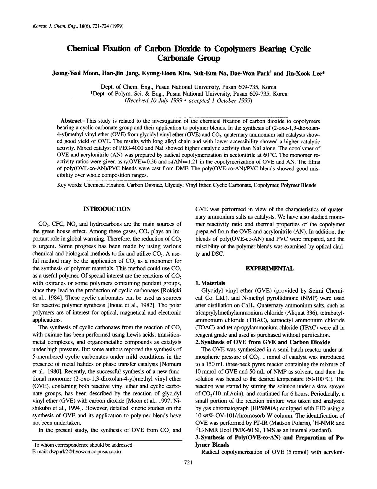Chemical fixation of carbon dioxide to copolymers bearing cyclic carbonate group by Unknown