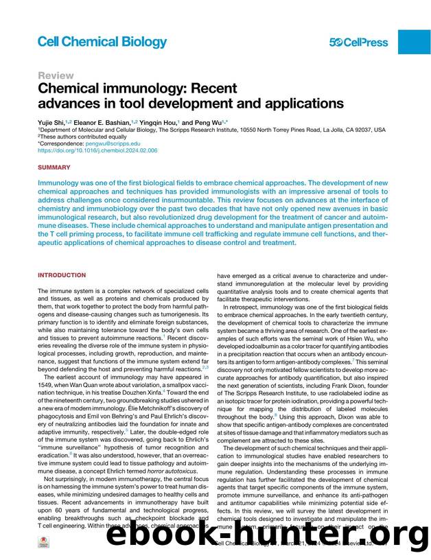 Chemical immunology: Recent advances in tool development and applications by Yujie Shi & Eleanor E. Bashian & Yingqin Hou & Peng Wu