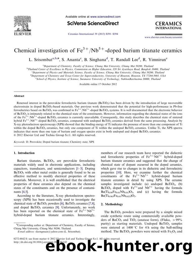 Chemical investigation of Fe3+Nb5+-doped barium titanate ceramics by L. Srisombat & S. Ananta & B. Singhana & T. Randall Lee & R. Yimnirun