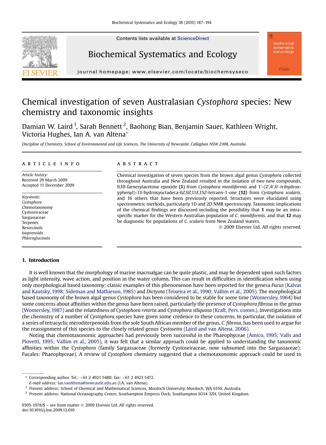 Chemical investigation of seven Australasian Cystophora species: New chemistry and taxonomic insights by unknow