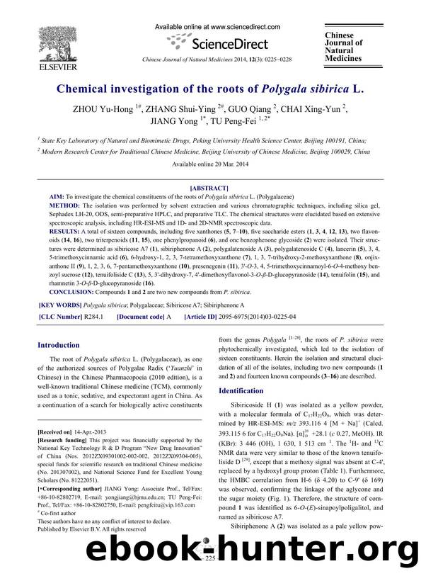 Chemical investigation of the roots of Polygala sibirica L. by Yu-Hong ZHOU & Shui-Ying ZHANG & Qiang GUO & Xing-Yun CHAI & Yong JIANG & Peng-Fei TU