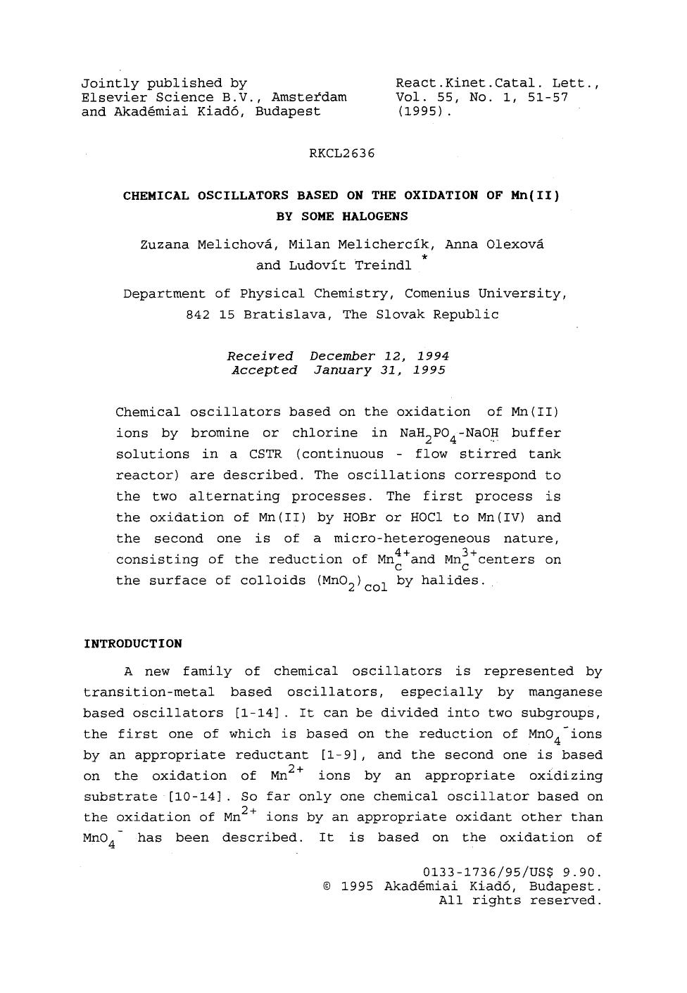 Chemical oscillators based on the oxidation of Mn(II) by some halogens by Unknown