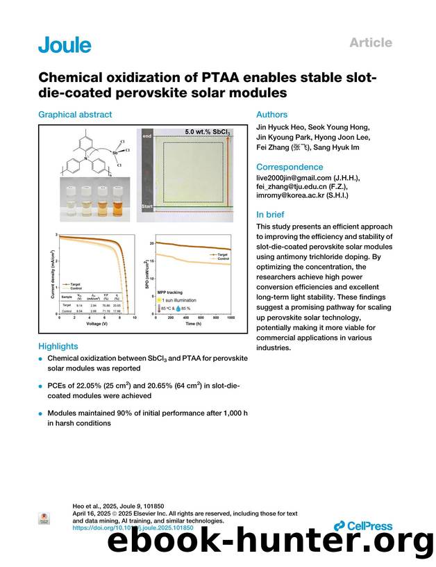 Chemical oxidization of PTAA enables stable slot-die-coated perovskite solar modules by unknow