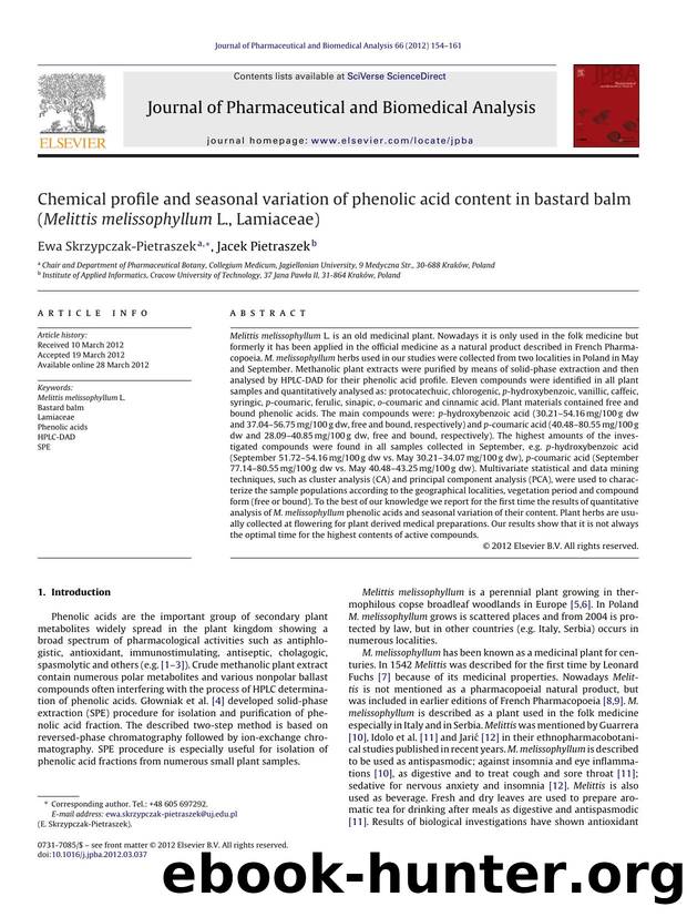 Chemical profile and seasonal variation of phenolic acid content in bastard balm (Melittis melissophyllum L., Lamiaceae) by Ewa Skrzypczak-Pietraszek
