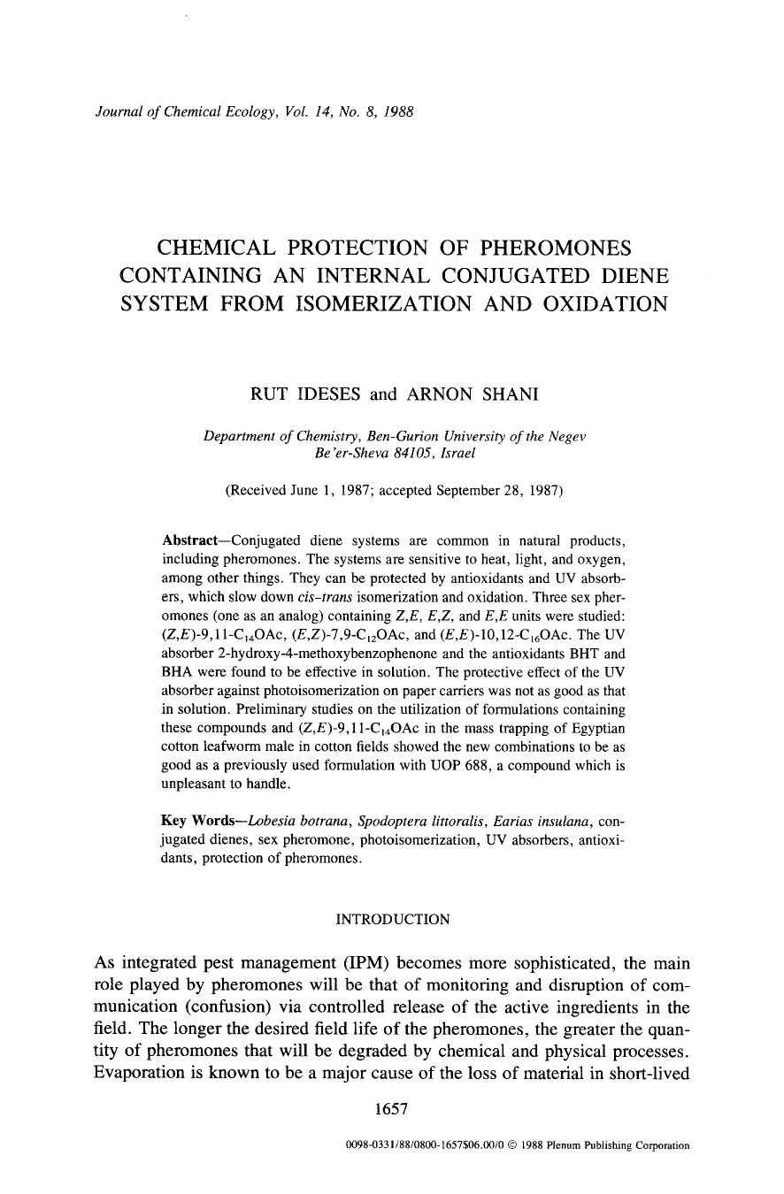 Chemical protection of pheromones containing an internal conjugated diene system from isomerization and oxidation by Unknown