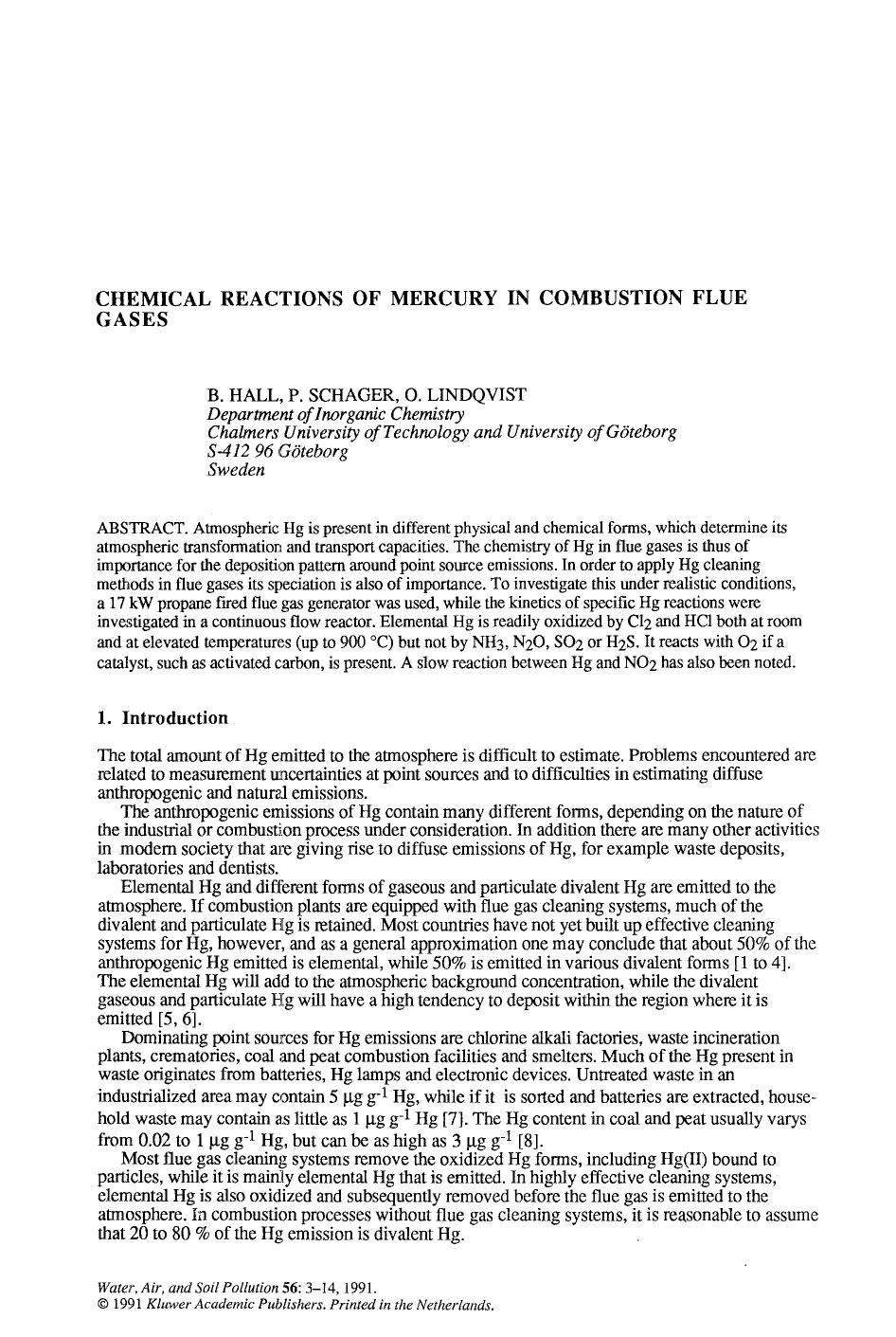 Chemical reactions of mercury in combustion flue gases by Unknown