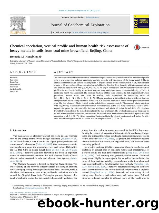 Chemical speciation, vertical profile and human health risk assessment of heavy metals in soils from coal-mine brownfield, Beijing, China by Hongxia Li & Hongbing Ji