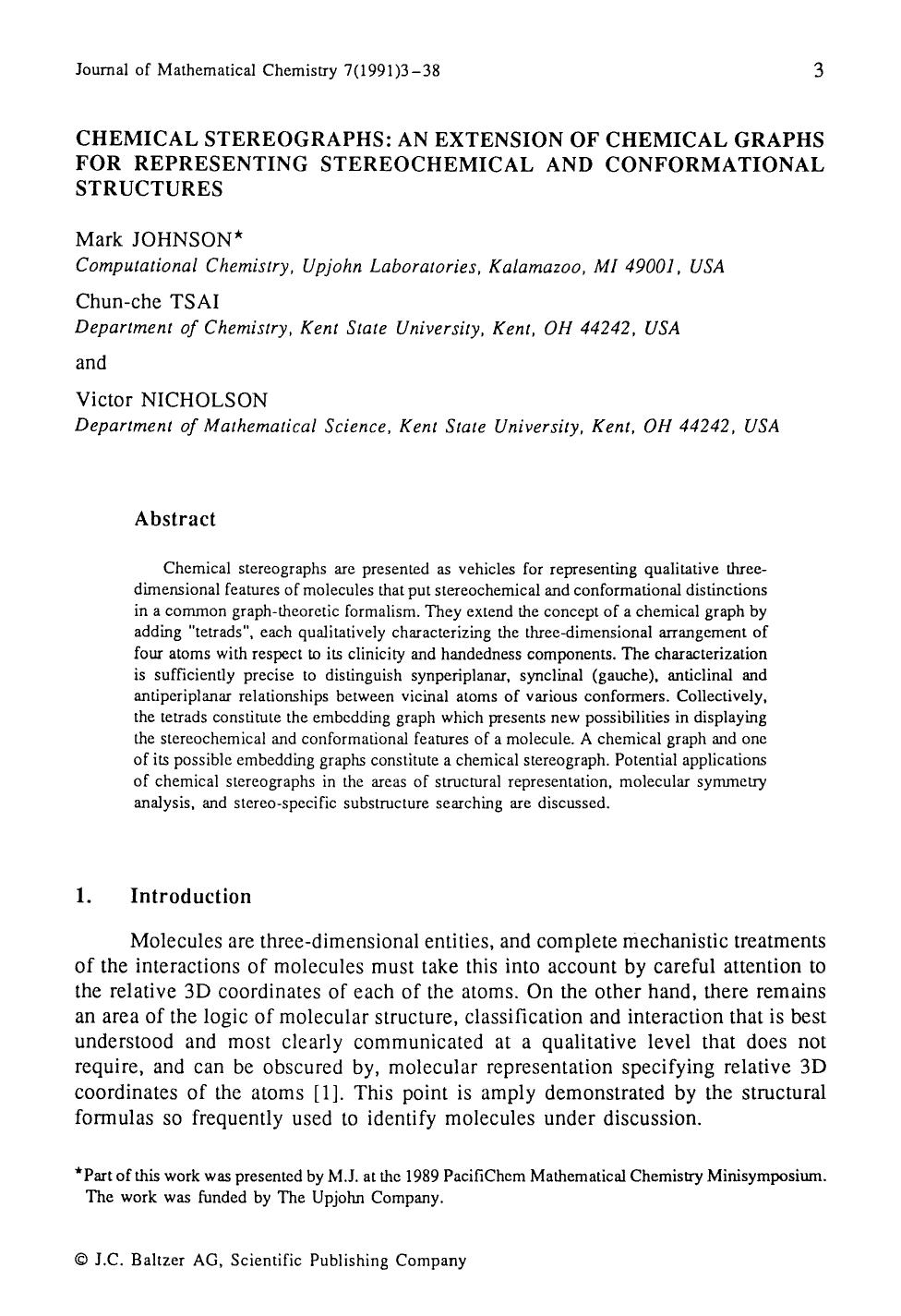 Chemical stereographs: An extension of chemical graphs for representing stereochemical and conformational structures by Unknown