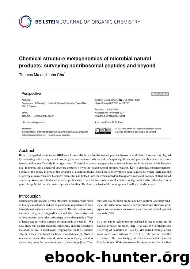 Chemical structure metagenomics of microbial natural products: surveying nonribosomal peptides and beyond by Thomas Ma John Chu