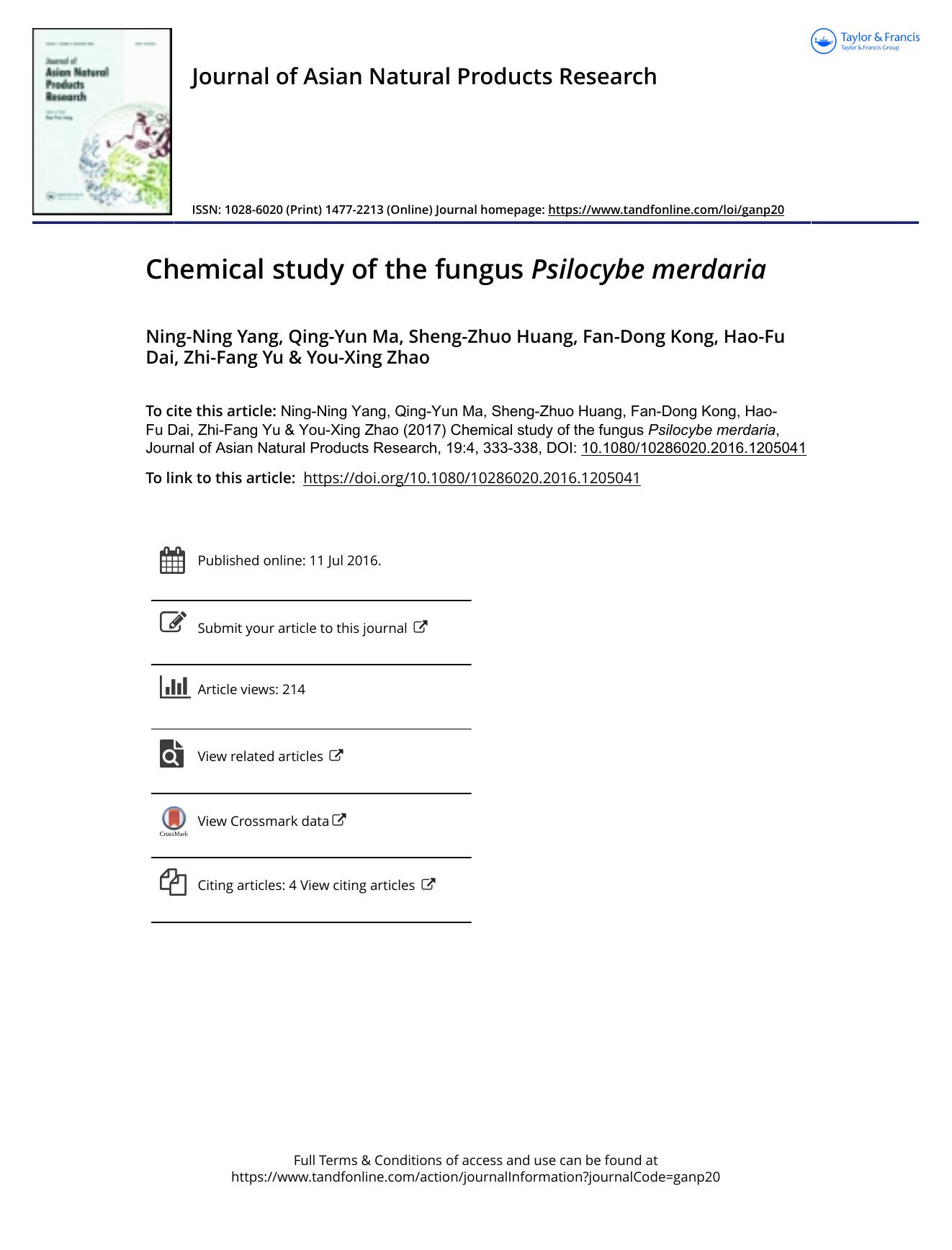 Chemical study of the fungus Psilocybe merdaria by unknow