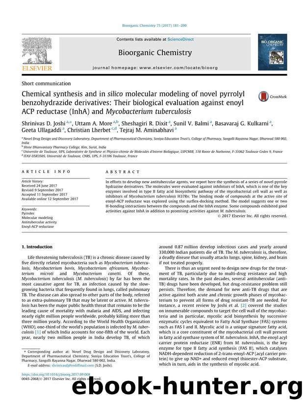 Chemical synthesis and in silico molecular modeling of novel pyrrolyl benzohydrazide derivatives: Their biological evaluation against enoyl ACP reductase (InhA) and Mycobacterium tuberculosis by unknow