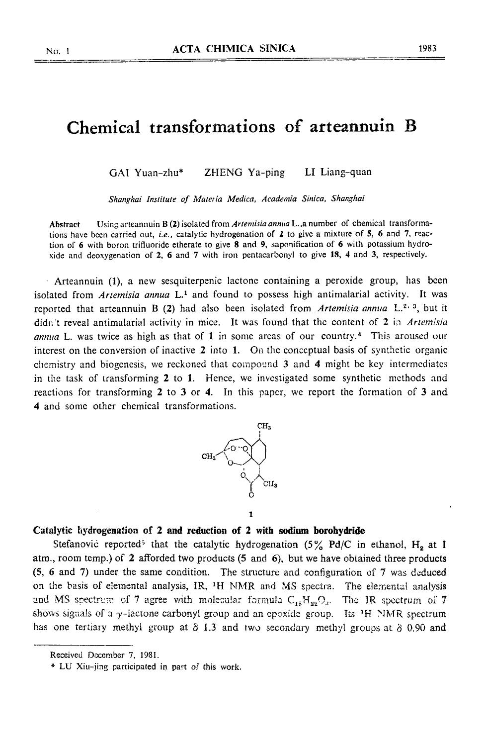 Chemical transformations of arteannuin B by Unknown