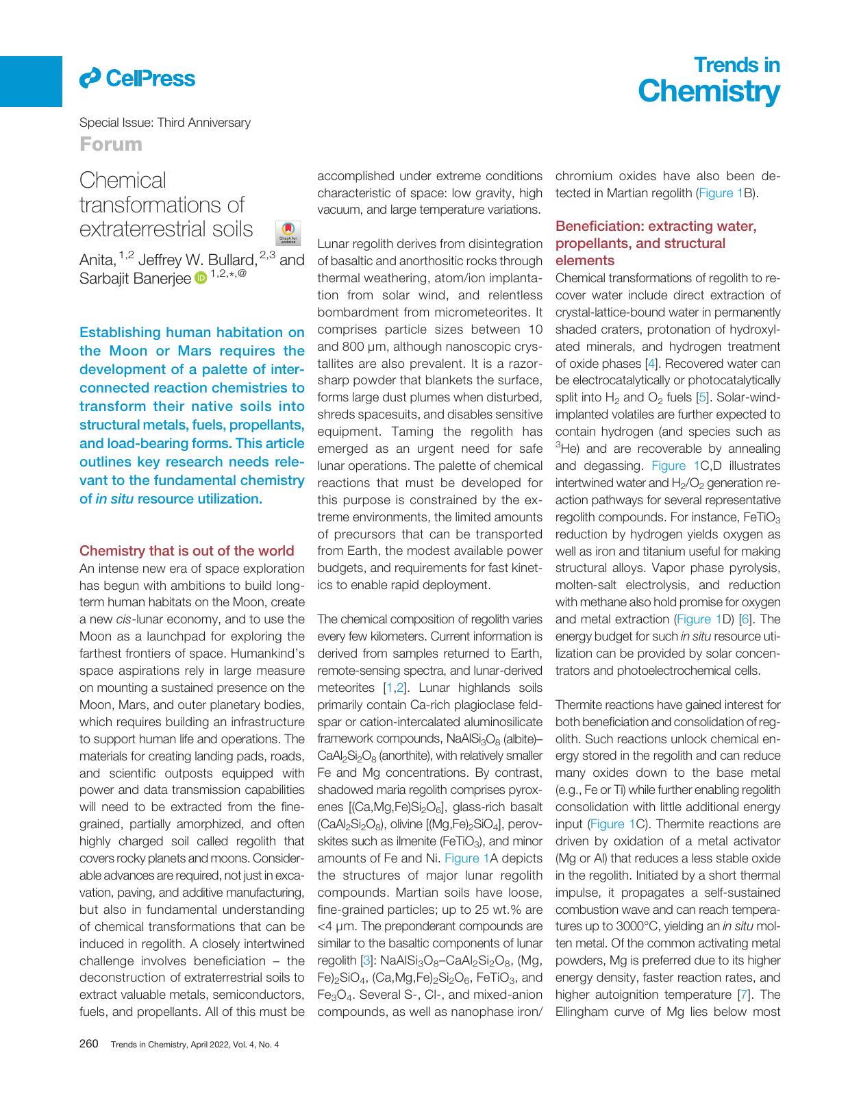 Chemical transformations of extraterrestrial soils by Anita & Jeffrey W. Bullard & Sarbajit Banerjee