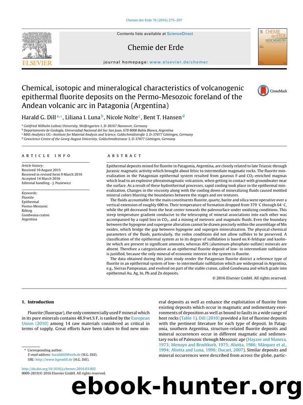 Chemical, isotopic and mineralogical characteristics of volcanogenic epithermal fluorite deposits on the Permo-Mesozoic foreland of the Andean volcanic arc in Patagonia (Argentina) by Harald G. Dill & Liliana I. Luna & Nicole Nolte & Bent T. Hansen