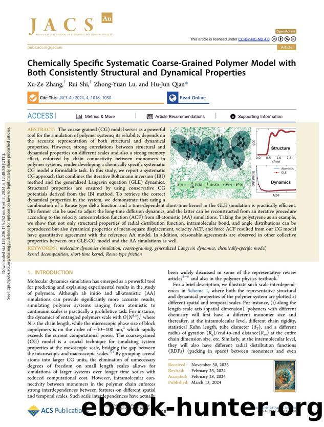 Chemically Specific Systematic Coarse-Grained Polymer Model with Both Consistently Structural and Dynamical Properties by Xu-Ze Zhang Rui Shi Zhong-Yuan Lu & Hu-Jun Qian