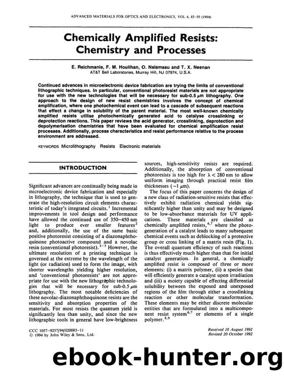 Chemically amplified resists: Chemistry and processes by Unknown