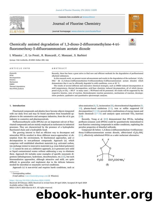 Chemically assisted degradation of 1,3-dioxo-2-difluoromethylene-4-trifluoromethoxy-5-difluoroammonium acetate dioxole by I. Wlassics & E. Lo Presti & R. Biancardi & C. Monzani & S. Barbieri