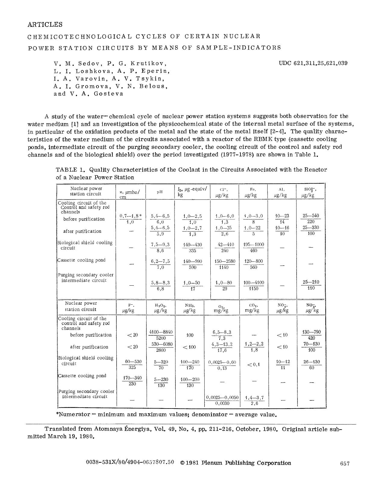 Chemicotechnological cycles of certain nuclear power station circuits by means of sample-indicators by Unknown