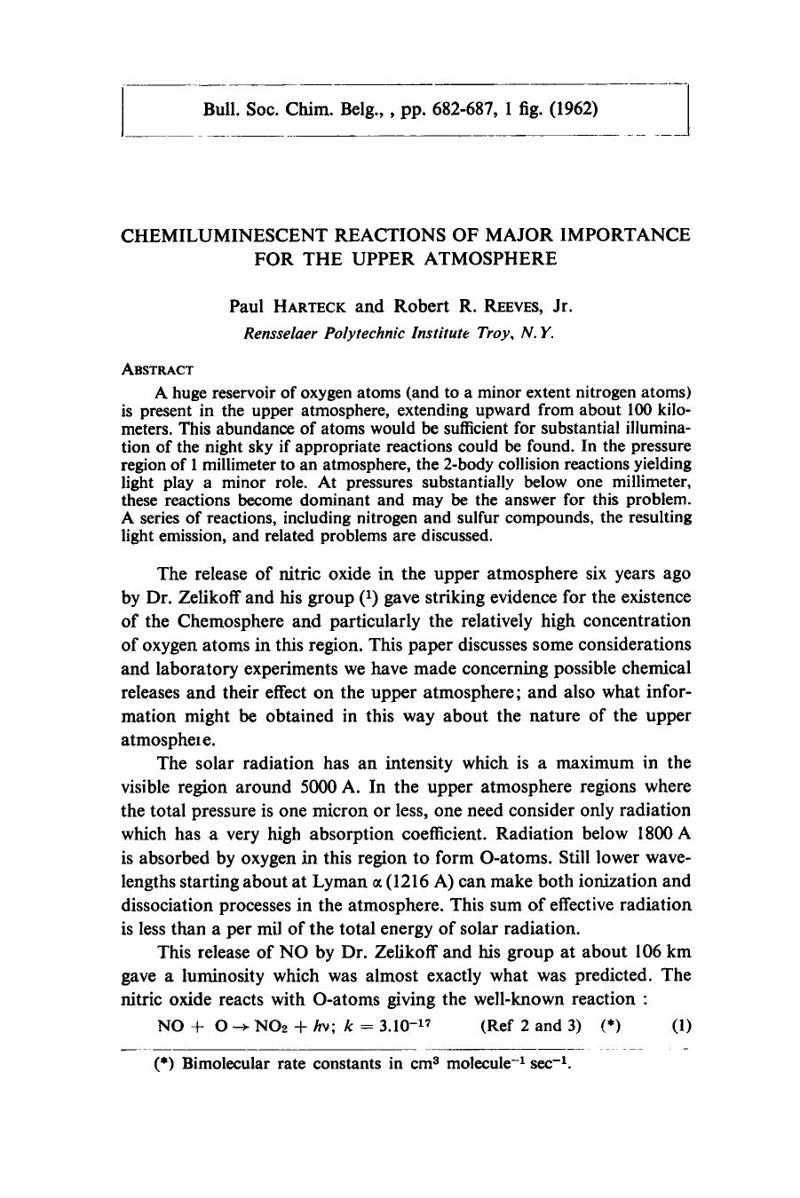Chemiluminescent Reactions of Major Importance for the Upper Atmosphere by Unknown