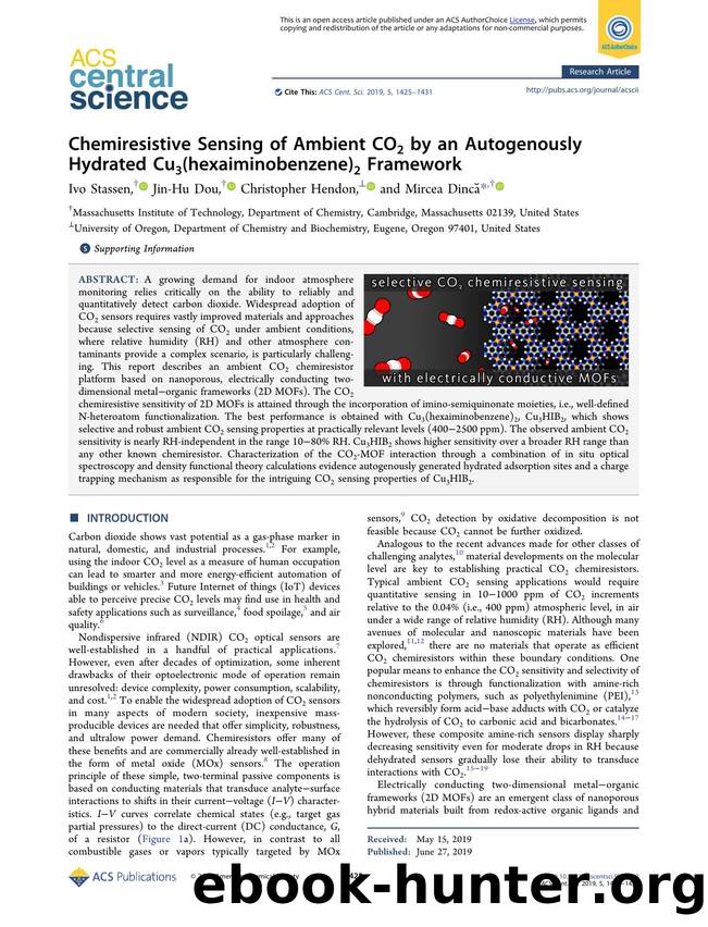 Chemiresistive Sensing of Ambient CO2 by an Autogenously Hydrated Cu3(hexaiminobenzene)2 Framework by unknow