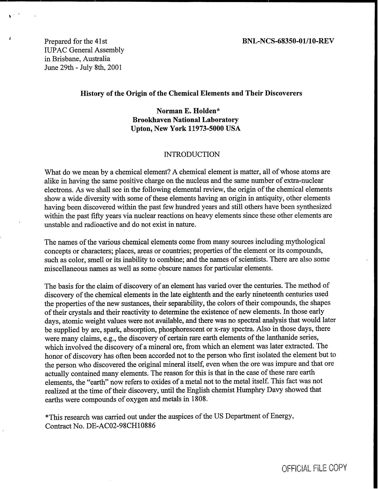Chemistry History Of The Origin Of The Chemical Elements And Their Discoverers Bnl by Bruce T. Moran