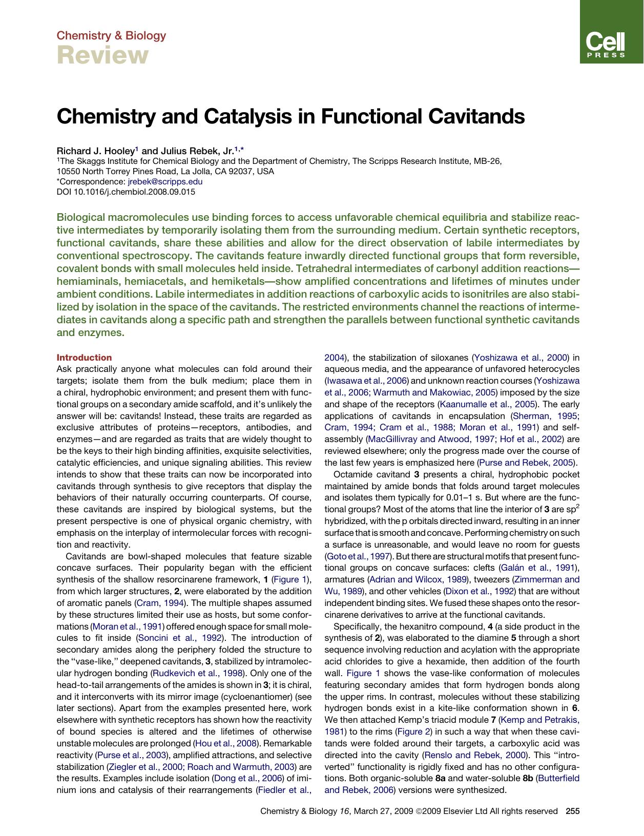 Chemistry and Catalysis in Functional Cavitands by Richard J. Hooley; Julius Rebek Jr