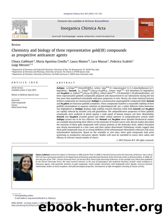 Chemistry and biology of three representative gold(III) compounds as prospective anticancer agents by unknow