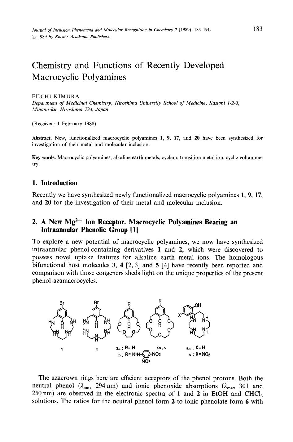 Chemistry and functions of recently developed macrocyclic polyamines by Unknown