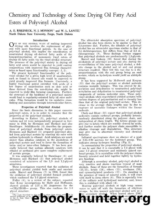 Chemistry and technology of some drying oil fatty acid esters of polyvinyl alcohol by Unknown