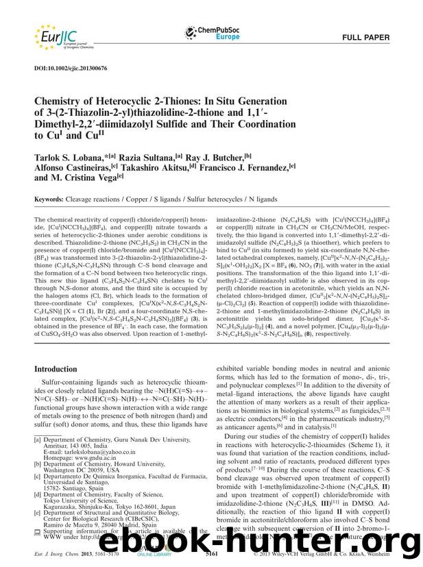 Chemistry of Heterocyclic 2Thiones: In Situ Generation of 3(2Thiazolin2yl)thiazolidine2thione and 1,1Dimethyl2,2diimidazolyl Sulfide and Their Coordination to CuI and CuII by Unknown