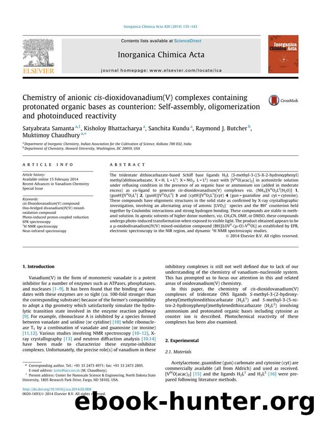 Chemistry of anionic cis-dioxidovanadium(V) complexes containing protonated organic bases as counterion: Self-assembly, oligomerization and photoinduced reactivity by unknow