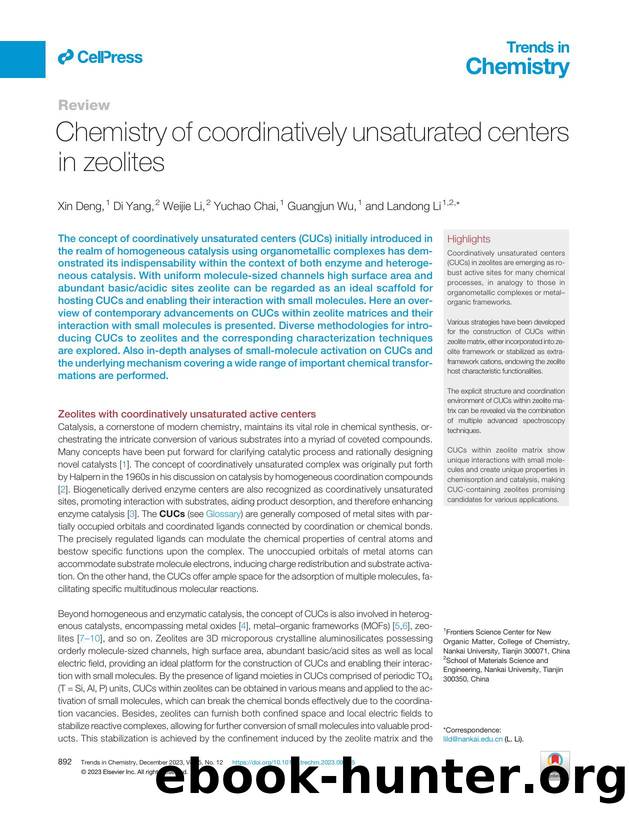 Chemistry of coordinatively unsaturated centers in zeolites by Xin Deng & Di Yang & Weijie Li & Yuchao Chai & Guangjun Wu & Landong Li