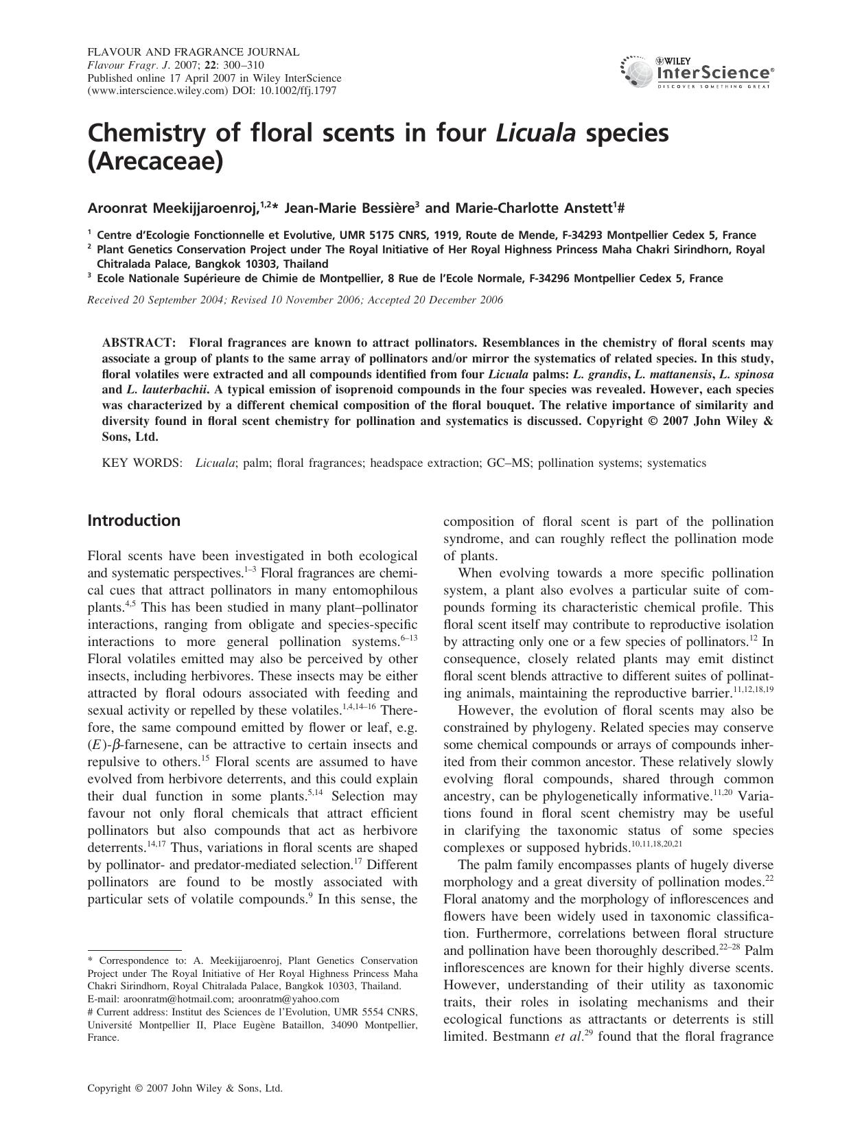 Chemistry of floral scents in four Licuala species (Arecaceae) by Unknown
