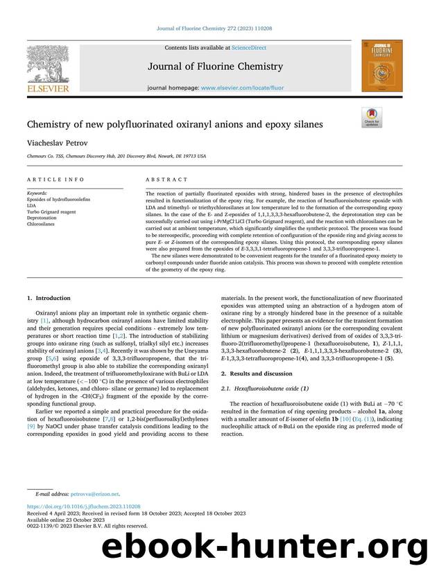 Chemistry of new polyfluorinated oxiranyl anions and epoxy silanes by Viacheslav Petrov