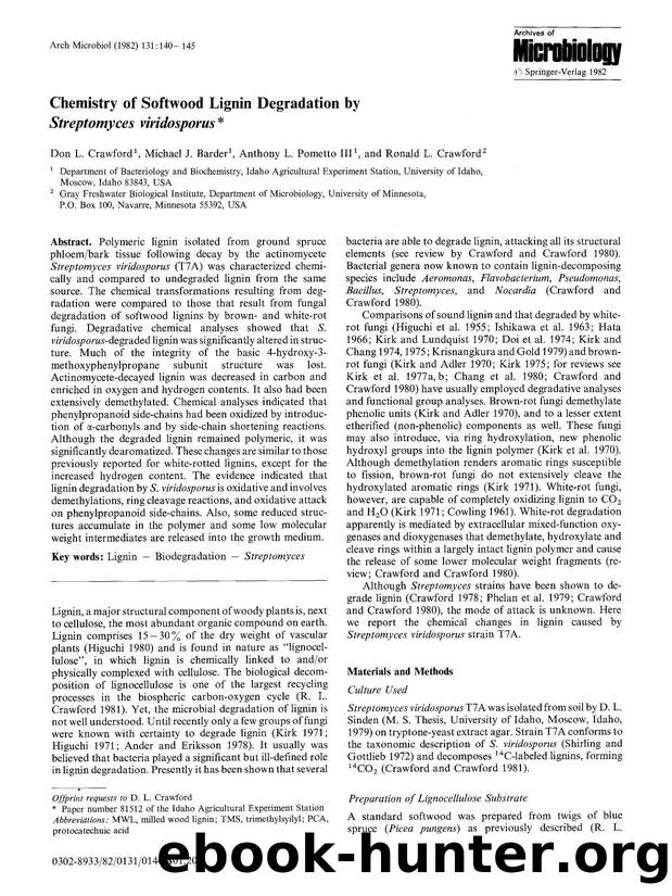 Chemistry of softwood lignin degradation by <Emphasis Type="Italic">Streptomyces viridosporus <Emphasis> by Unknown