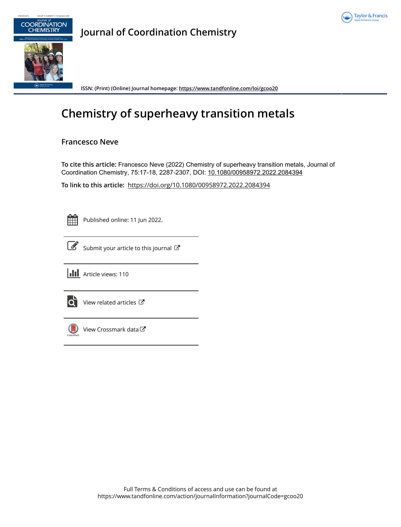 Chemistry of superheavy transition metals by Neve Francesco