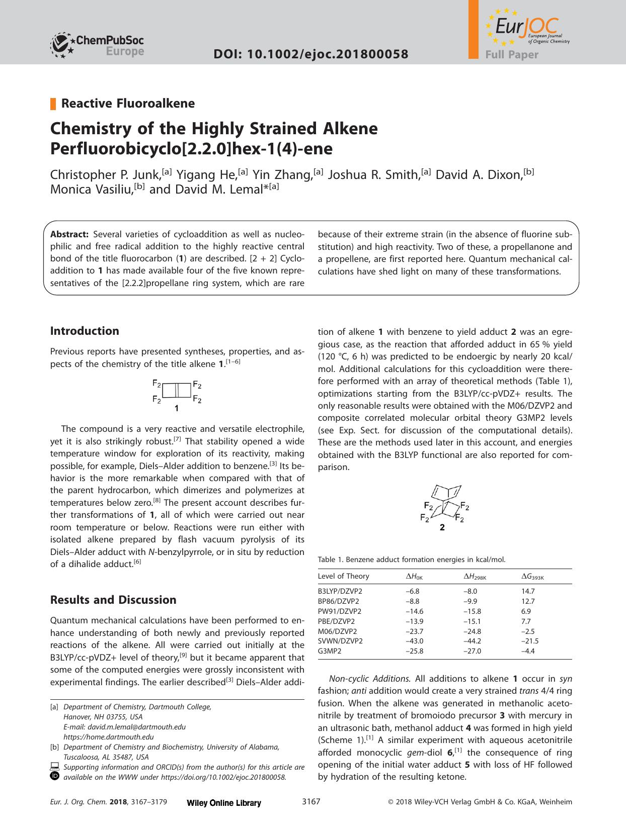 Chemistry of the Highly Strained Alkene Perfluorobicyclo[2.2.0]hex‐1(4)‐ene by Unknown
